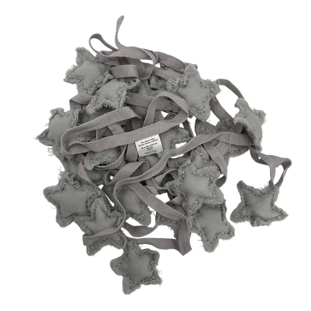 LAND OF NOD Star Garland Raw Fabric Hem Silver Gray Holiday Christmas New Years